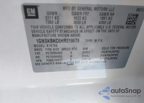 2017 Chevrolet Tahoe K1500 Lt from USA, damaged, VIN 1GNSKBKC6HR319679